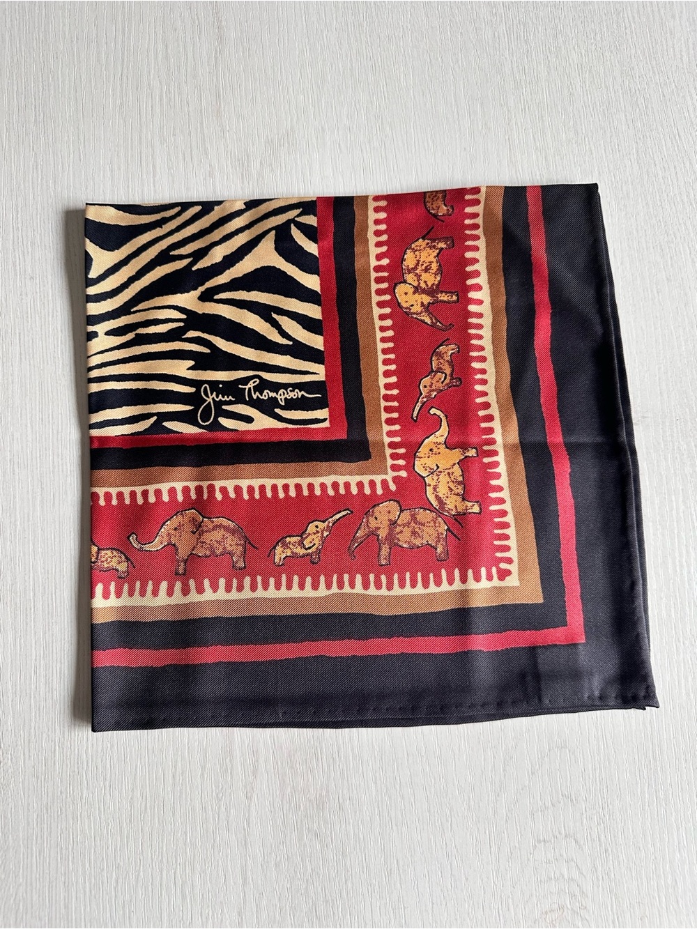 💯 % Silk Jim Thompson Red & Black Elephant Print Silk Scarf